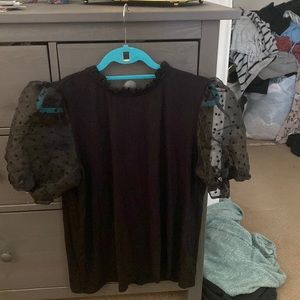 Gibson look XL black puff sheer polka dot short sleeve